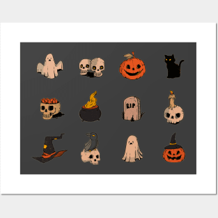 Halloween-Ghost-Skull-Pumpkin-Cat-Witch-Crow-Art Posters and Art